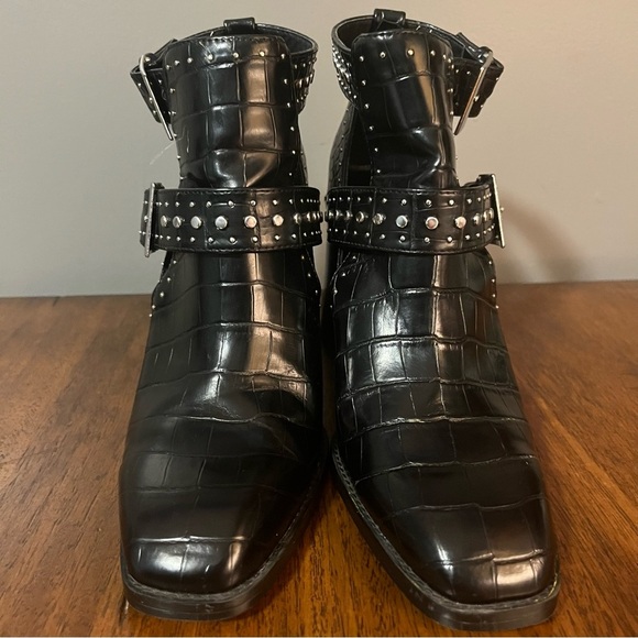 Zara Chic Black Croc-Embossed Heeled Boots women’s size 38EUR or 7.5.US - Picture 7 of 12